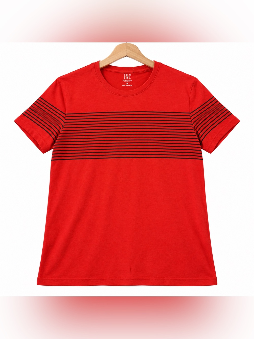 INC International Concepts Red Black Striped Crewneck T-Shirt Medium